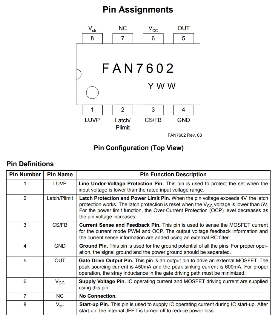 پایه های آی سی FAN7602