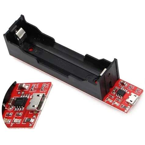 ماژول شارژر باتری لیتیومی TC4056/TP4056 با MICRO USB و جا باتری سایز 18650