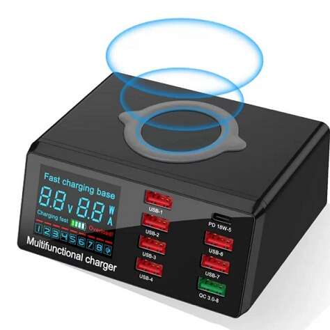 شارژر و تستر 8 پورت فست و وایرلس 100 وات