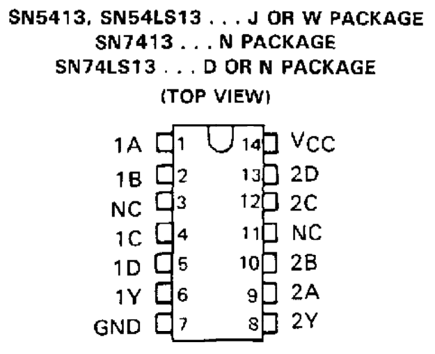 مشخصات پایه های آی سی SN7413