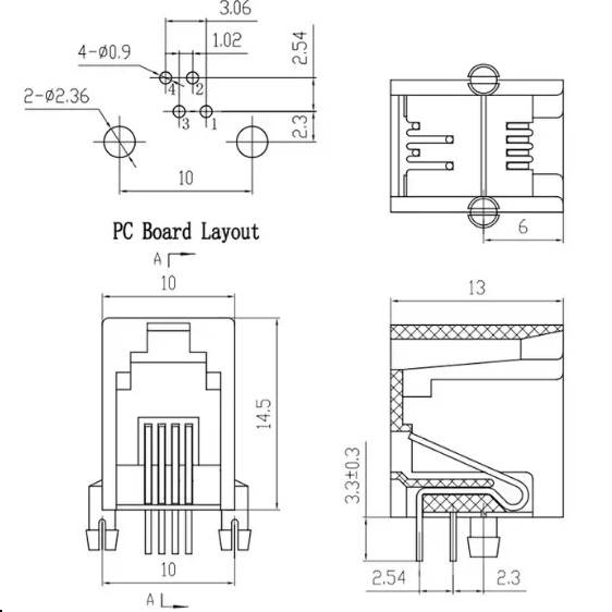 کانکتور مادگی گوشی RJ9 RJ10