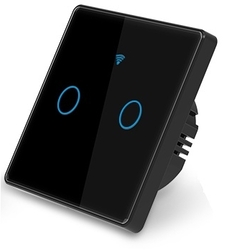 کلید دو پل هوشمند لمسی با قابلیت کنترل از طریق WiFi و ریموت 433MHz - قاب مشکی