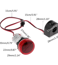 ولتمتر و آمپر متر چراغ سیگنالی AC500V-100A قرمز گرد مدل AD101-22VAM