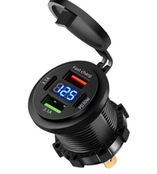 شارژر USB خودرویی روپنلی گرد قرمز چهار خروجی فست شارژ QC3.0 نمایشگر ولتاژ