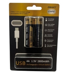 باتری قلمی شارژی 2800mAh جفتی با ورودی TYPE-C